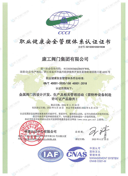 職業健康安全管理體系認證證書-中文版